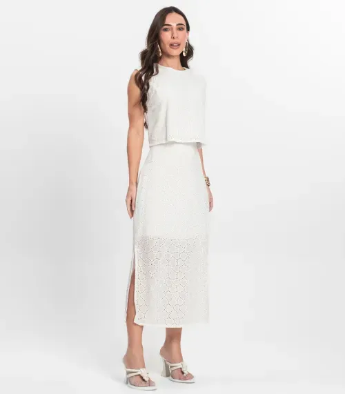 Saia Midi Feminina Em Laise Endless Bege