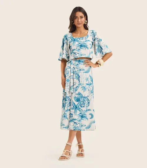 Saia Midi Feminina em Meia Malha Endless Azul