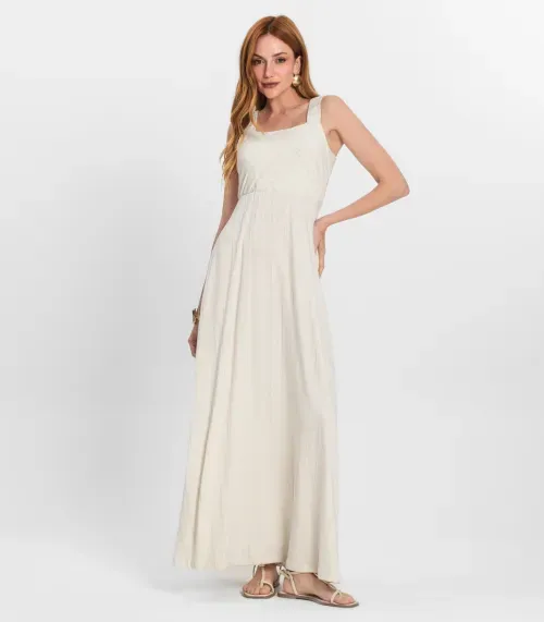 Vestido Longo Em Vicolinho Endless Bege