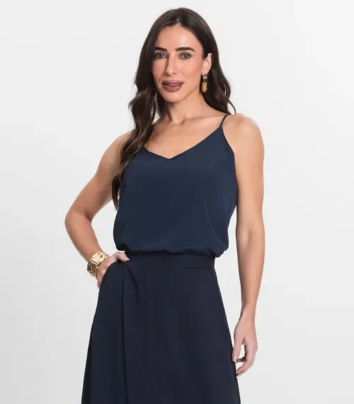 Blusa De Alça Tecido Crepe Marrocos Endless Azul