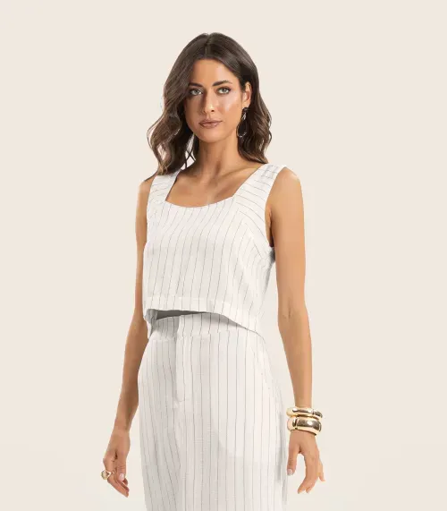 Regata Cropped Feminino Decote Quadrado Endless Bege