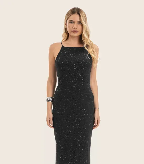 Vestido Midi de Alça Feminino em Ribana Endless Preto
