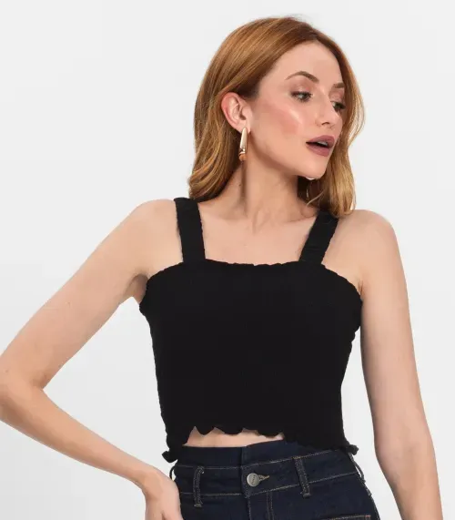 Regata Cropped Feminina Em Lastex Endless Preto