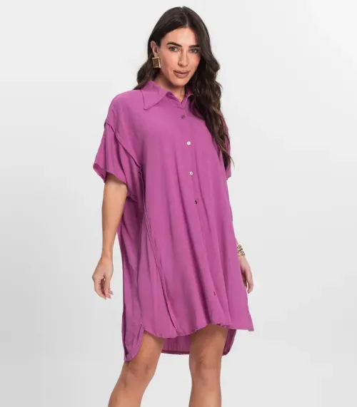 Vestido Chemise Feminino Com Gola Endless Rosa
