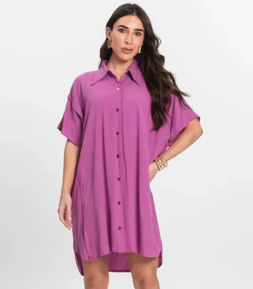 Vestido Chemise Feminino Com Gola Endless Rosa