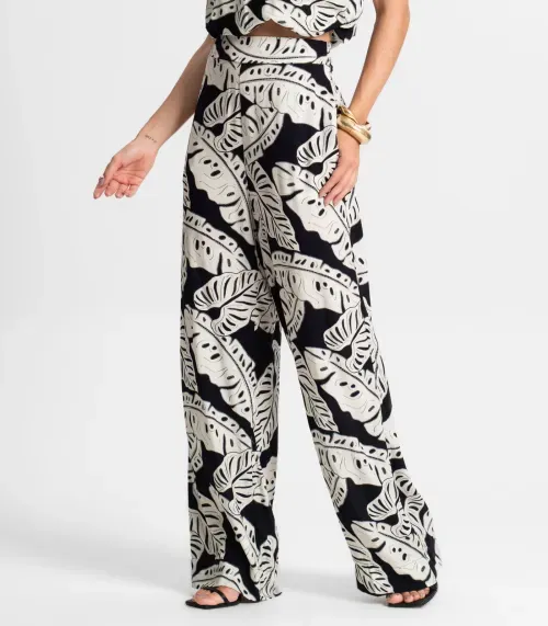 Calça Feminina Pantalona Estampada Endless Preto