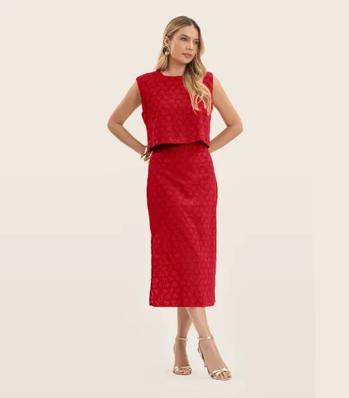 Saia Midi Feminina Em Laise Endless Vermelho