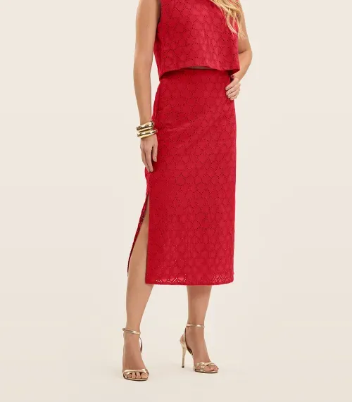 Saia Midi Feminina Em Laise Endless Vermelho