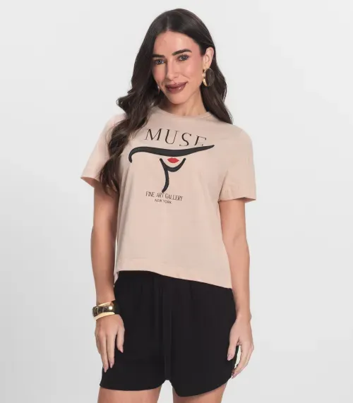 T- Shirt Feminina Manga Curta Endless Rosa