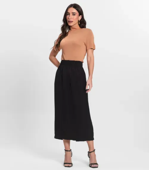 Saia Midi Feminina Em Alfaiataria Endless Preto