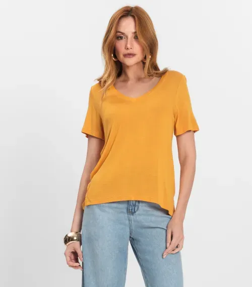 Blusa Feminina Manga Curta Decote V Endless Amarelo