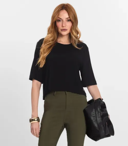 Blusa Feminina Manga Curta em Molecotton Endless Preto