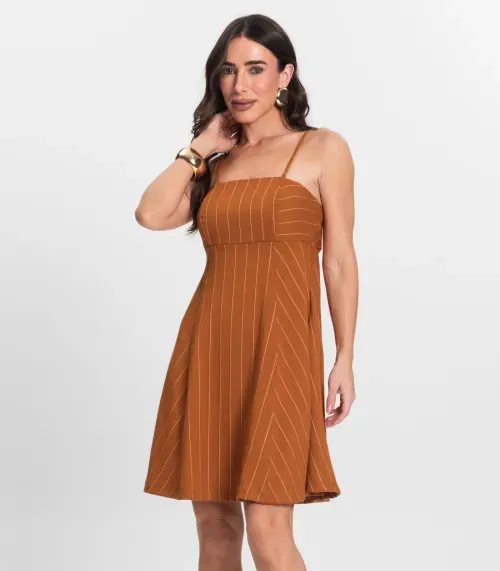 Vestido Curto De Alças Decote Quadrado Endless Marrom