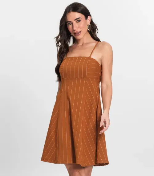 Vestido Curto De Alças Decote Quadrado Endless Marrom