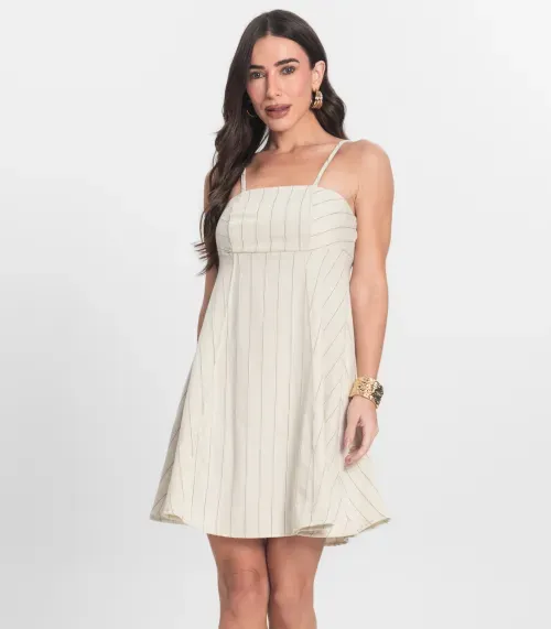 Vestido Curto De Alças Decote Quadrado Endless Bege