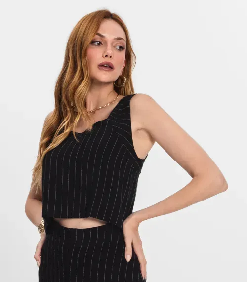 Regata Cropped Feminino Decote Quadrado Endless Preto