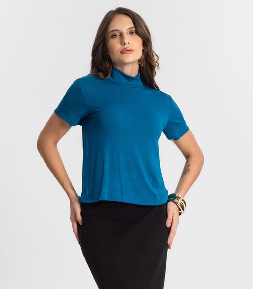 Blusa Feminina Gola Alta ViscoTrico Básica Endless Azul