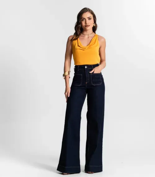 Regata Feminina Decote Degagê Endless Amarelo