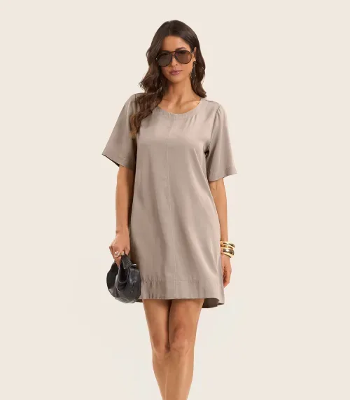 Vestido Curto Feminino Gola Redonda Endless Marrom