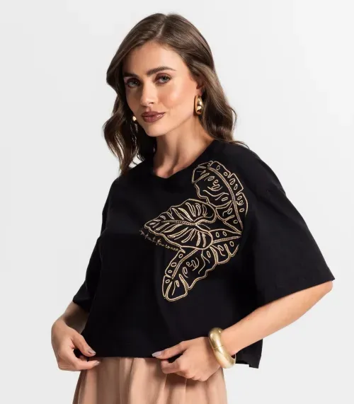 Blusa Feminina Com Bordado Endless Preto