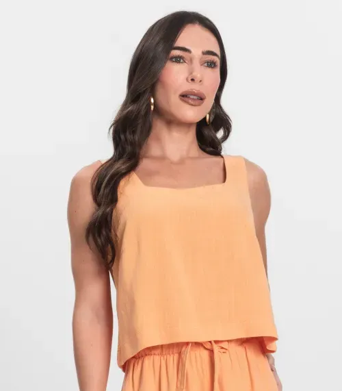 Regata Cropped Feminino Em Linho Endless Laranja