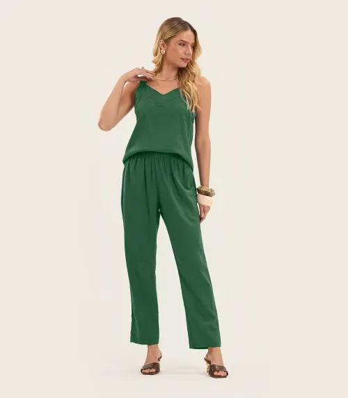 Calça Feminina Em Linho Com Bolsos Endless Verde