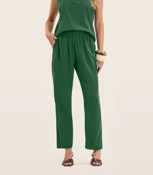 Calça Feminina Em Linho Com Bolsos Endless Verde