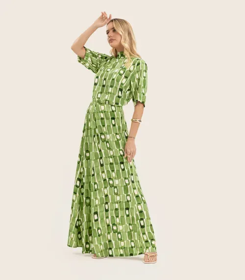 Saia Longa Feminina Estampada Endless Verde