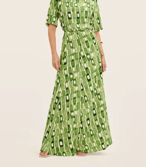 Saia Longa Feminina Estampada Endless Verde