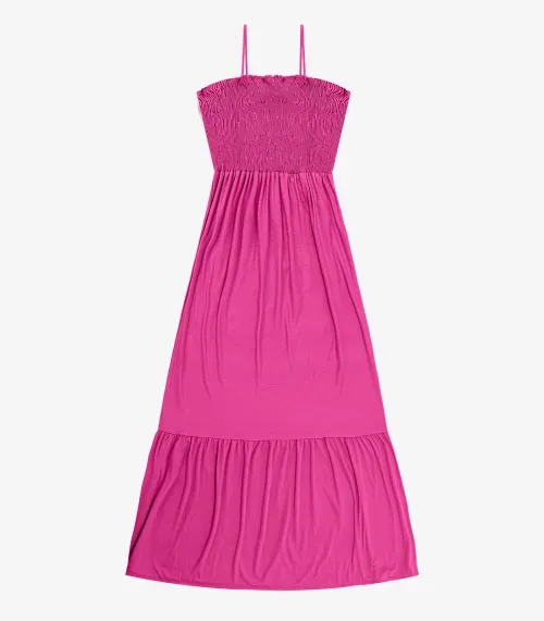 Vestido Midi Feminino Decote Quadrado Endless Rosa