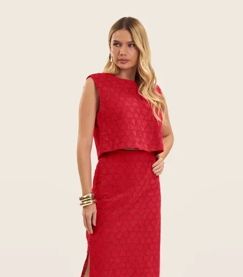 Blusa Feminina Manga Curta Em Laise Endless Vermelho