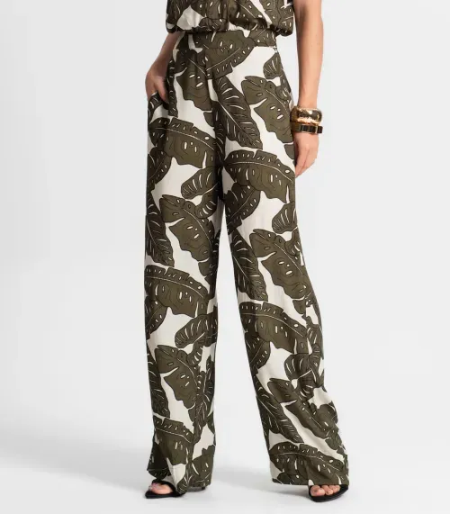 Calça Feminina Pantalona Estampada Endless Verde