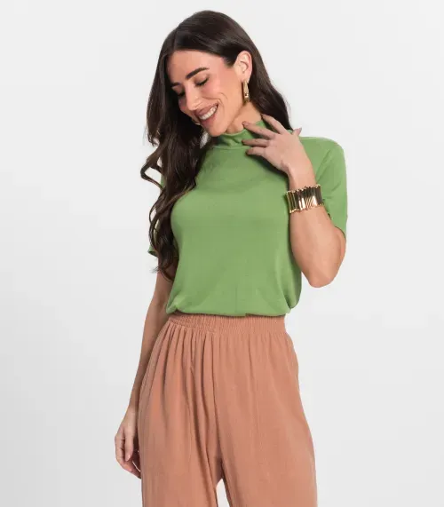 Blusa Feminina Gola Alta ViscoTrico Básica Endless Verde