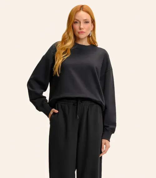 Cropped Manga Longa Moletom Feminino Endless Preto