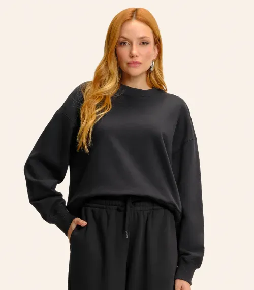 Cropped Manga Longa Moletom Feminino Endless Preto