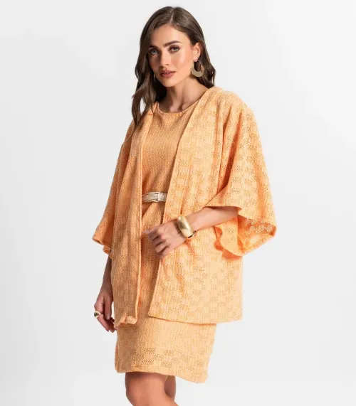 Kimono Feminino Em Tricot Endless Laranja