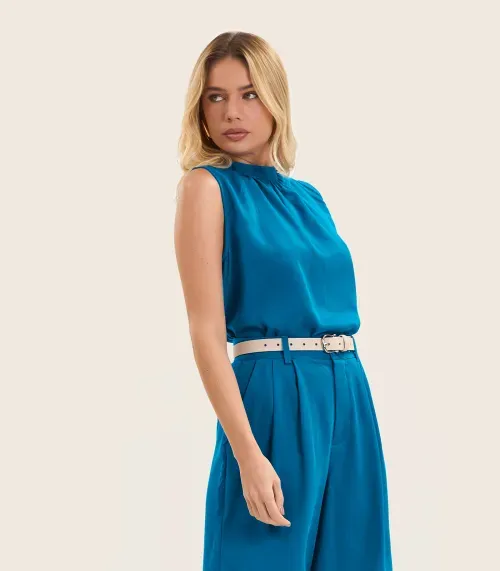 Regata Feminina Curta Com Gola Endless Azul