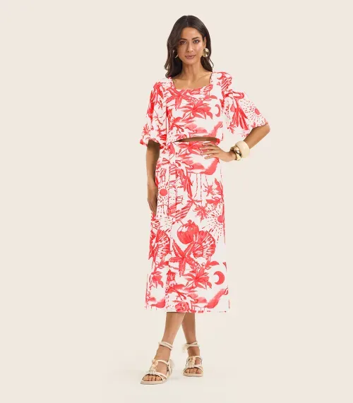 Saia Midi Feminina em Meia Malha Endless Laranja