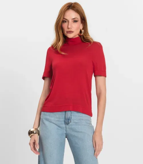 Blusa Feminina Gola Alta ViscoTrico Básica Endless Vermelho