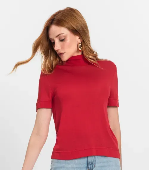 Blusa Feminina Gola Alta ViscoTrico Básica Endless Vermelho