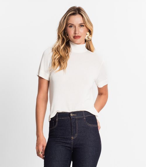 Blusa Feminina Gola Alta ViscoTrico Básica Endless Off White