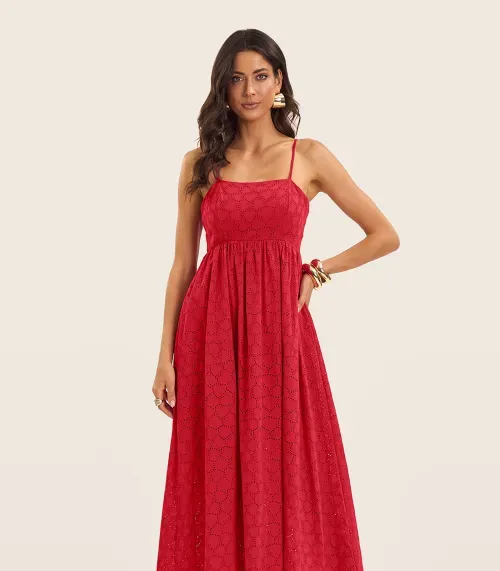Vestido Midi Feminino Em Laise Endless Vermelho
