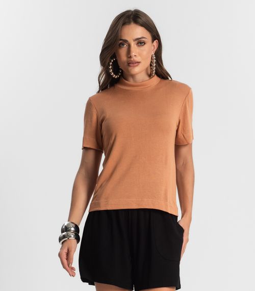 Blusa Feminina Gola Alta ViscoTrico Básica Endless Marrom