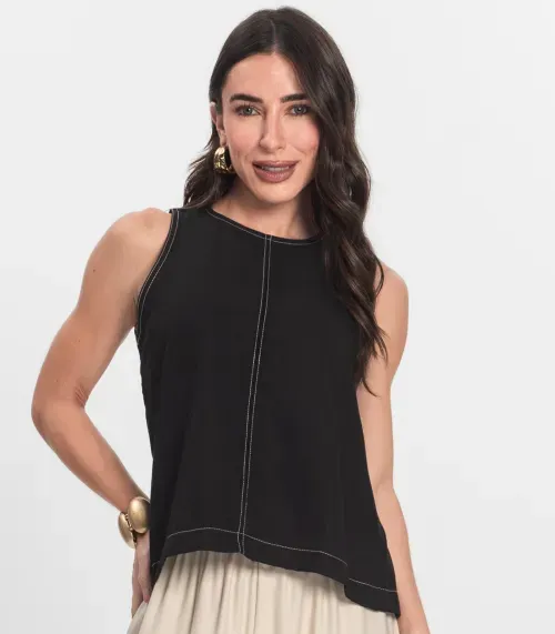 Regata Feminina Curta Decote Redondo Endless Preto