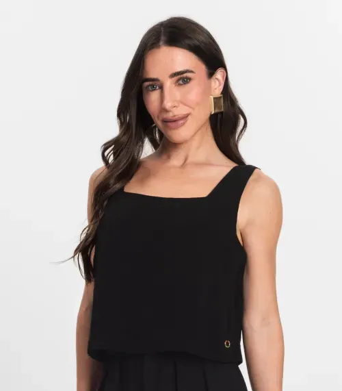 Regata Cropped Feminino Em Linho Endless Preto