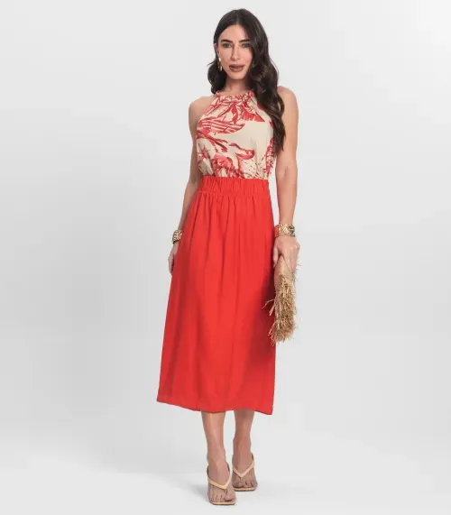 Saia Midi Feminina Em Alfaiataria Endless Laranja