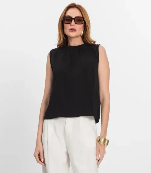 Regata Feminina Curta Com Gola Endless Preto