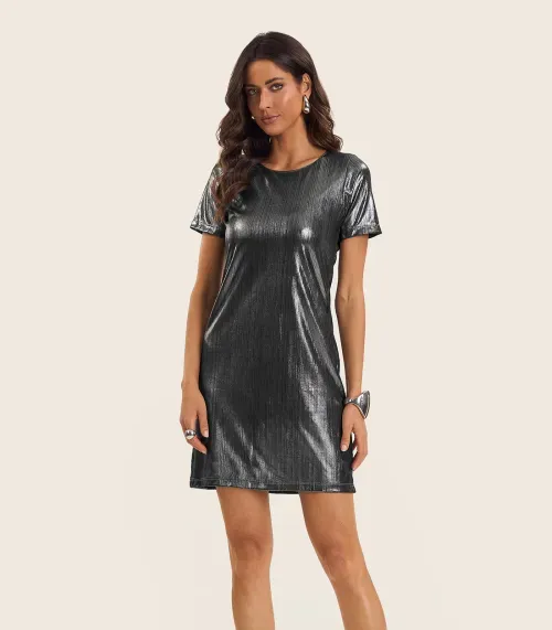 Vestido Feminino Metalizado Endless Cinza