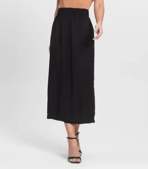 Saia Midi Feminina Em Alfaiataria Endless Preto