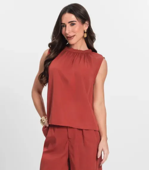 Regata Feminina Curta Com Gola Endless Marrom